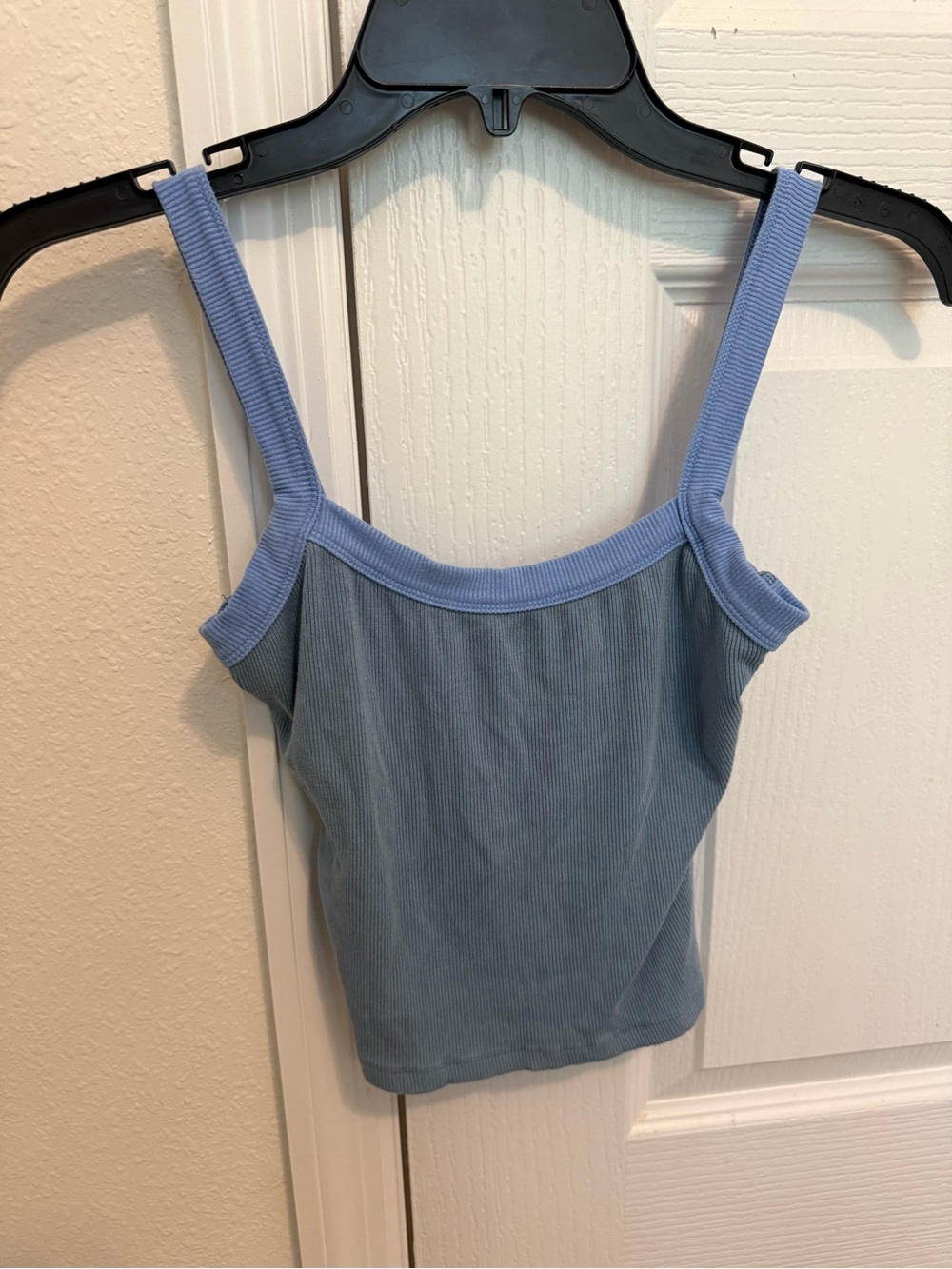 Ribbed Square-Neck Tank Top in Light Blue